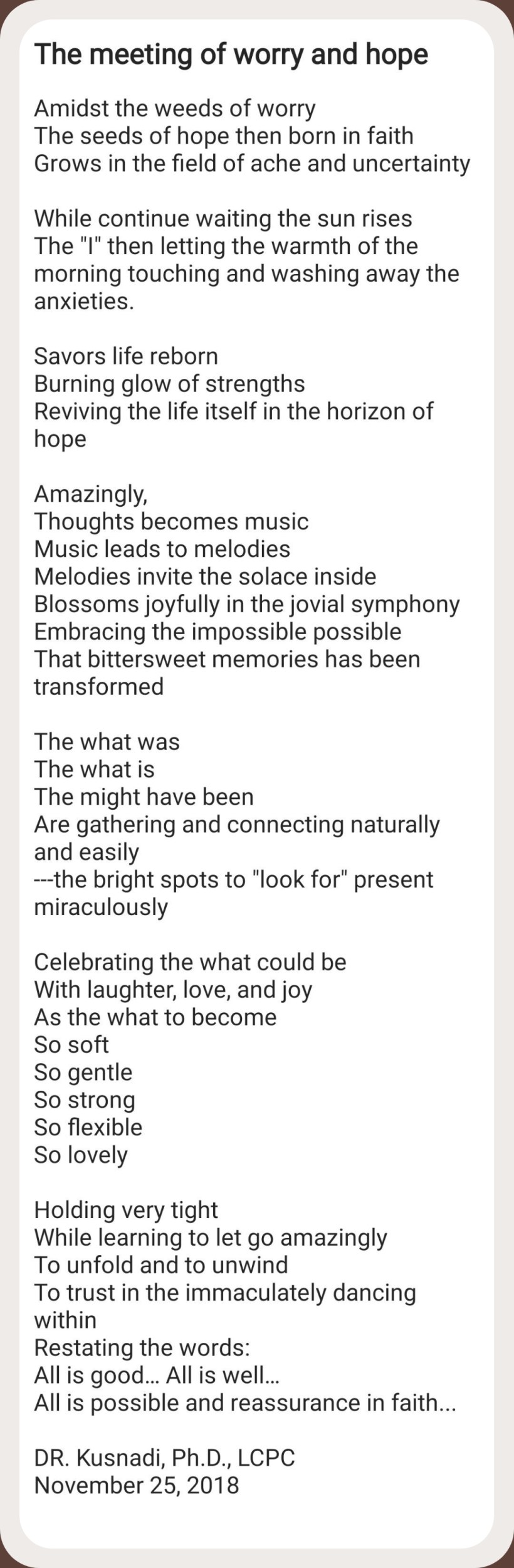 The meeting of worry and hope by DR K